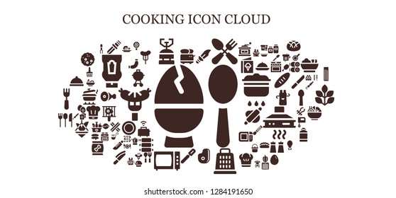  cooking icon set. 93 filled cooking icons. Simple modern icons about  - Egg, Toaster, Knife, Camping gas, Dagger, Cutlery, Meat, Grater, Peeler, Microwave, Dinner, Salad, Fried egg