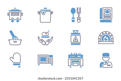 Cooking icon set. Bold line style. Duotone colors. Editable stroke. oven, recipe book, spoon, gas, chef, kitchen, pot, cooking pot, cooking.