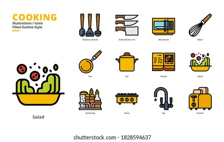 Cooking icon set for digital media and printing media.