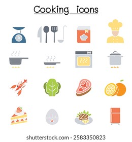 Cooking icon set  in flat color style