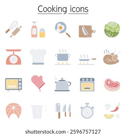 Cooking icon set in flat color style