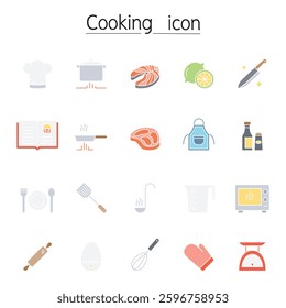 Cooking icon set in flat color style