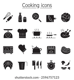 Cooking icon set in glyph style
