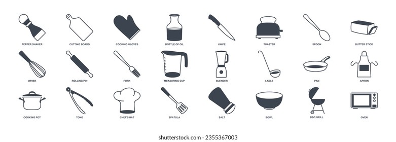 Cooking  icon set, Included icons as Knife, Bowl, Blender and more symbols collection, logo isolated vector illustration