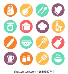 Cooking Icon Set. Kitchen Tools, Kitchenware Equipment Food Preparation Elements Modern Flat Collection. Kitchen Utensils And Cookware Icons.