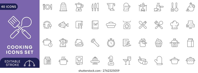 Cooking icon set. line Icon Collection. Fully Editable. Vector illustration.