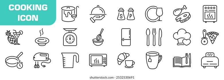 Cooking icon set. Line style.