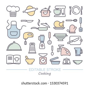 Cooking Icon set. Linear icons with editable stroke