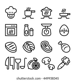 Cooking Icon Set  In Thin Line Style