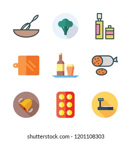 cooking icon set. vector set about kitchen board, tools and utensils, tray and eggs icons set.