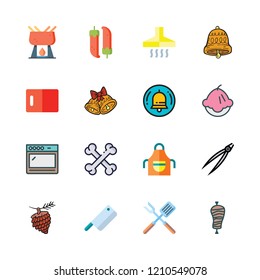 cooking icon set. vector set about pine nut, cleaver, muffin and fondue icons set.