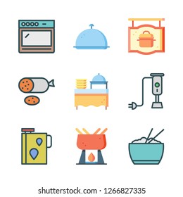 cooking icon set. vector set about tray, oil, fondue and oven icons set.