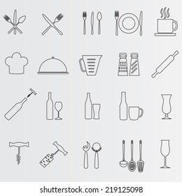 Cooking icon set. Vector outline illustration. Food and drink design elements.
