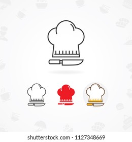 Cooking icon, Vector icon of Cooks hat with knife