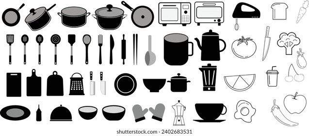 cooking icon vector design, kitchen layout concept set with colorful open path Editable Vector Kitchen , image, title, cooking, design, cooking