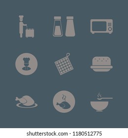 cooking icon. cooking vector icons set microwave, salt pepper shaker, soup and chef ladle