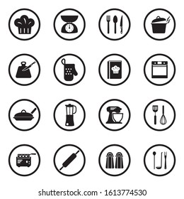 Cooking Icons. Black Flat Design In Circle. Vector Illustration.