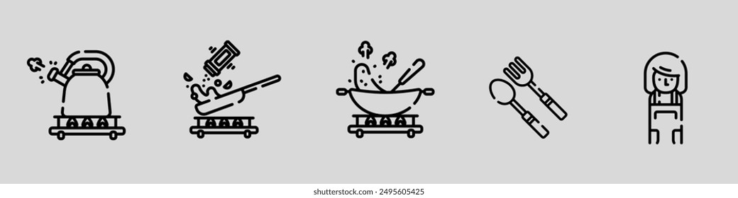 cooking icons collection,black line vector icons.