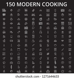 Cooking icons editable line icons vector set on black background. Cooking icons white outline illustrations, signs, symbols
