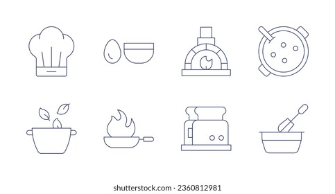 Cooking icons. editable stroke. Containing cooking, pot, chef hat, cook, egg, frying pan, stone oven, toaster.