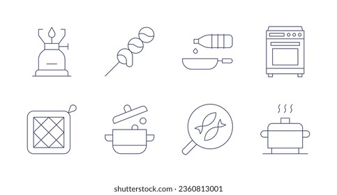 Cooking icons. editable stroke. Containing camping gas, cook, dango, food, oil, oven, pan, pot.