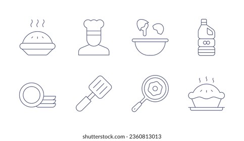 Cooking icons. editable stroke. Containing apple pie, chef, clean dishes, cooker, egg, frying pan, oil, pie.