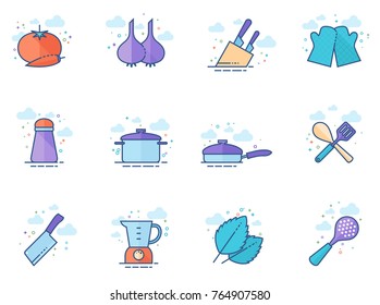 Cooking icons in flat colors style. Vector illustration.