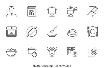 Cooking icons. Kitchen, restaurant, food, meal. Editable stroke. Pixel perfect.