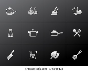 Cooking icons in metallic style.