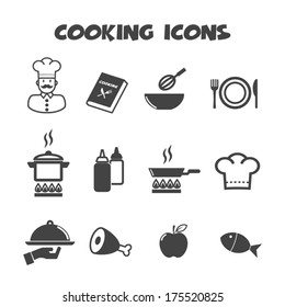 cooking icons, mono vector symbols