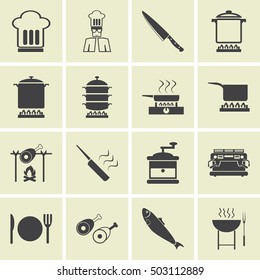 cooking icons, mono vector symbols
