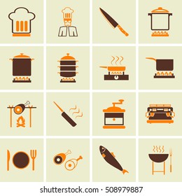 cooking icons, mono vector symbols