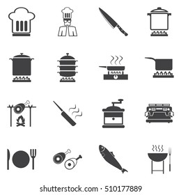 cooking icons, mono vector symbols