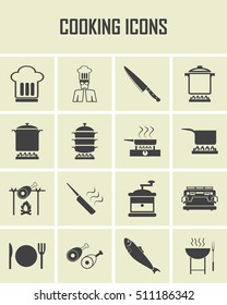 cooking icons, mono vector symbols