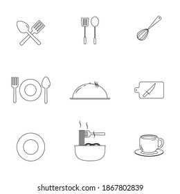 Cooking icons. noodle, Fork, spoon, knife, plate, cup, icons. Cooking Vector