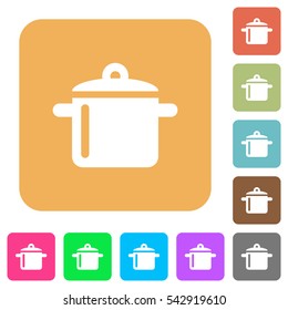 Cooking icons on rounded square vivid color backgrounds.