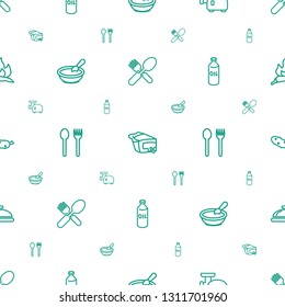 cooking icons pattern seamless white background. Included editable outline fork and spoon, pie, meat grinder, porridge, oil, cucumber icons. cooking icons for web and mobile.