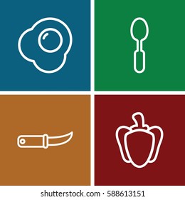 cooking icons set. Set of 4 cooking outline icons such as spoon, gardening knife, pepper
