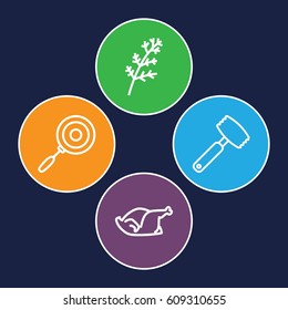 Cooking icons set. set of 4 cooking outline icons such as deel, chicken, knife