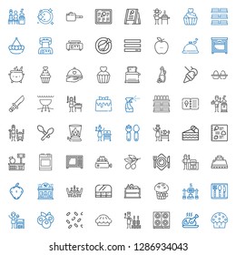 cooking icons set. Collection of cooking with cup cake, turkey, stove, churrasco, pie, sprinkles, blueberries, homemade, cutlery, roast, muffin. Editable and scalable cooking icons.