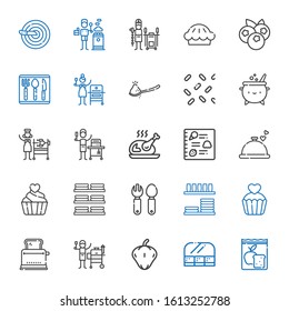 cooking icons set. Collection of cooking with meal, food and restaurant, pepper, grill, toaster, cupcake, dinnerware, cutlery, dishes, dinner. Editable and scalable cooking icons.