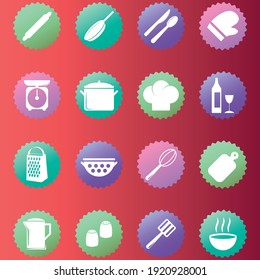 Juego de iconos de cocina. Herramientas de cocina, utensilios, equipo, elementos de cocina, interesante diseño en el gradiente. Utensilios de cocina y símbolos de cocina EPS 10.
