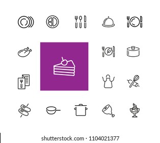 Cooking icons. Set of  line icons. Plate, saucepan, menu. Food preparation concept. Vector illustration can be used for topics like restaurant, food