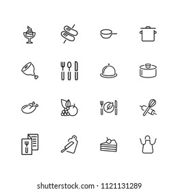 Cooking icons. Set of  line icons. Plate, saucepan, menu. Food preparation concept. Vector illustration can be used for topics like restaurant, food