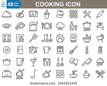 cooking Icons set vector illustrator.From pots and pans to knives and spoons, this set and more.