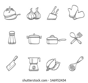 Cooking icons in sketch. 