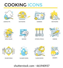 Cooking icons, thin line flat design