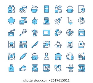 Cooking icons. Vector line icon set. Modern outline design. Blue concept