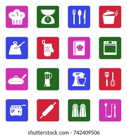 Cooking Icons. White Flat Design In Square. Vector Illustration. 