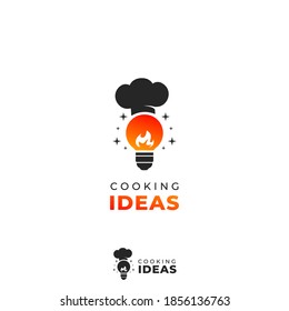 Cooking idea inspiration logo idea bulb lamp with flame and chef hat logo icon symbol illustration
